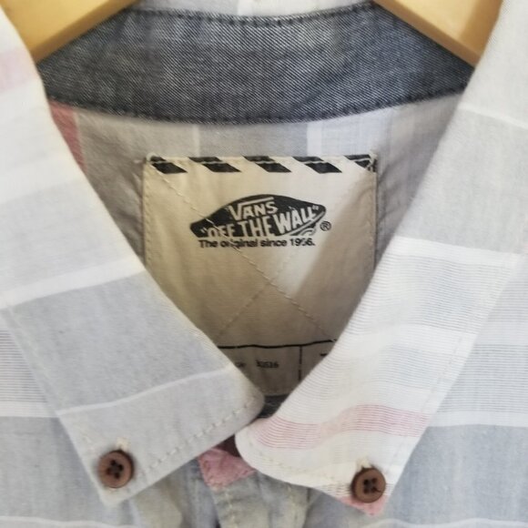 Vans Off The Wall Button Up Shirt Short Sleeve Men’s Large Striped 100% Cotton - Picture 3 of 9
